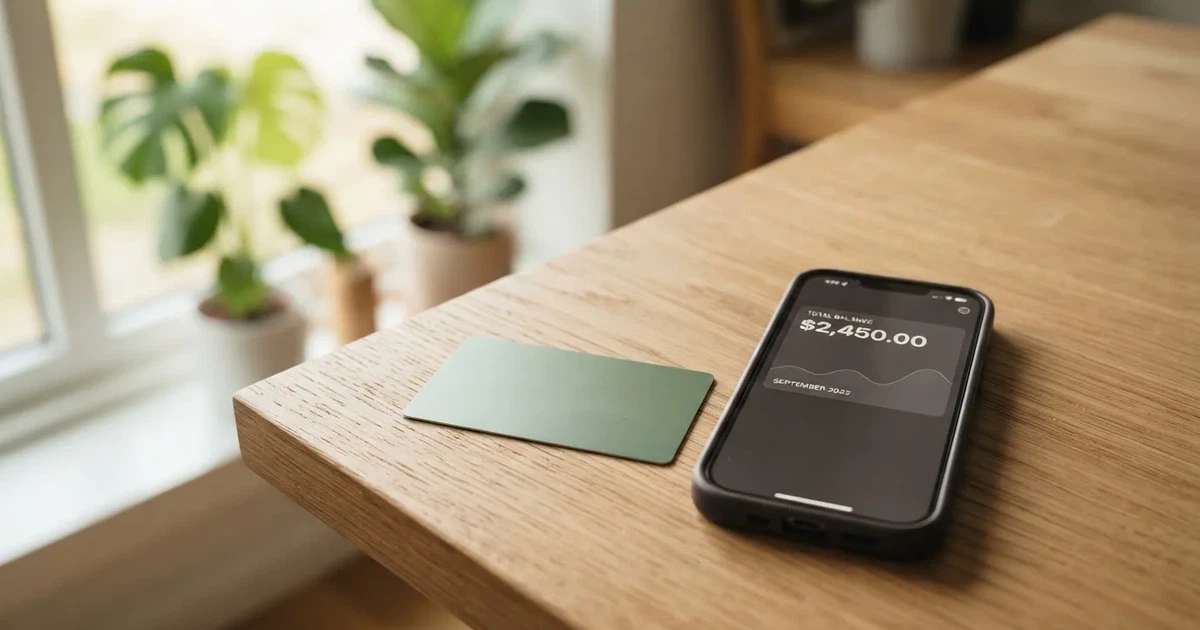 A payment card next to a phone with a crypto wallet app open