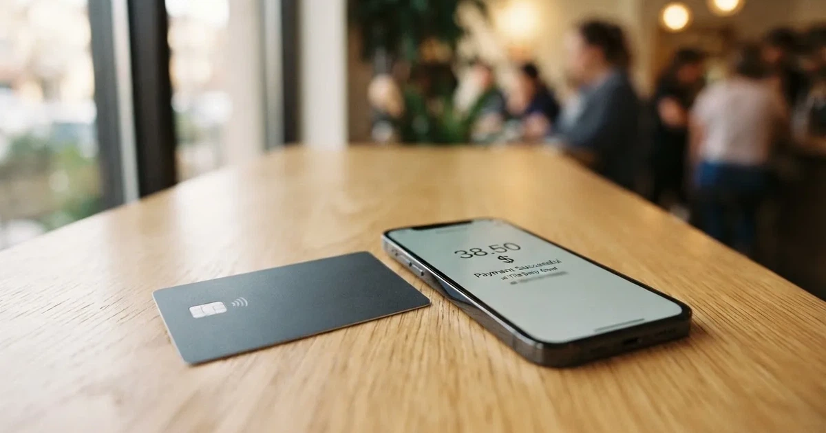 A payment card next to a phone with a crypto wallet app open