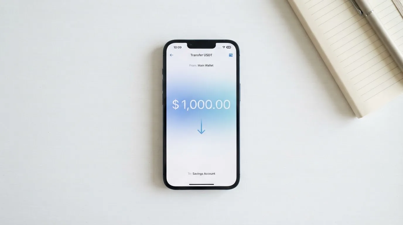 A phone showing a stablecoin transfer screen