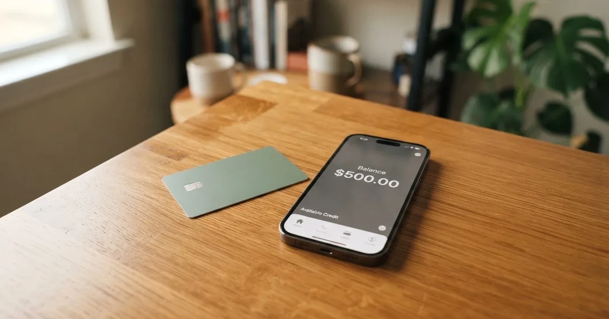 A payment card next to a phone with a crypto wallet app open