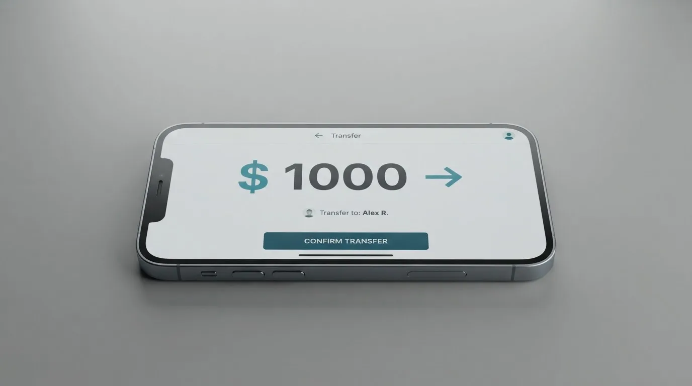 A phone showing a stablecoin transfer screen