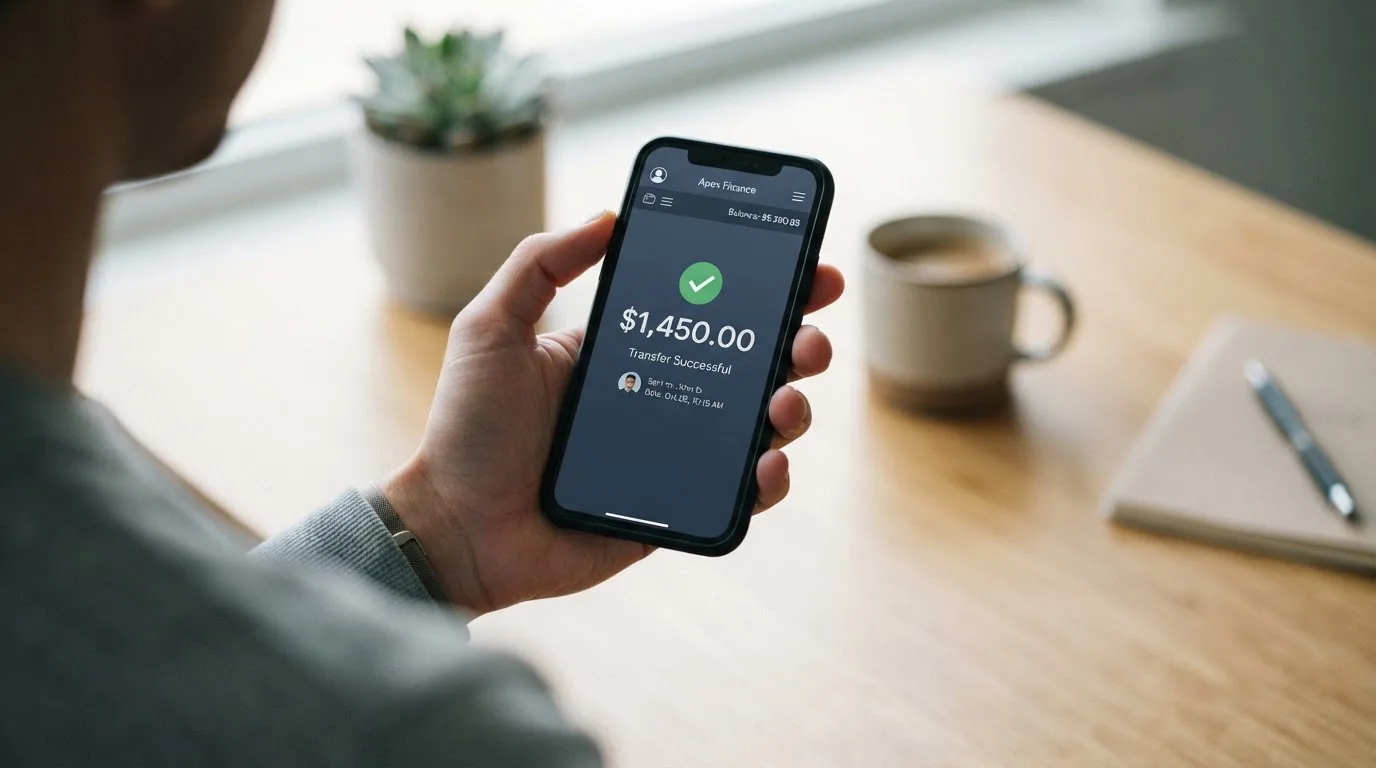 A phone showing a stablecoin transfer screen