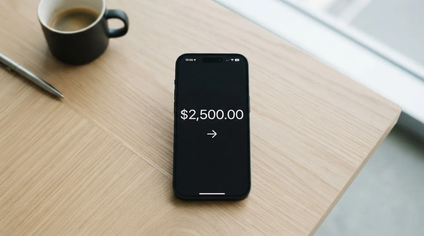 A phone showing a stablecoin transfer screen