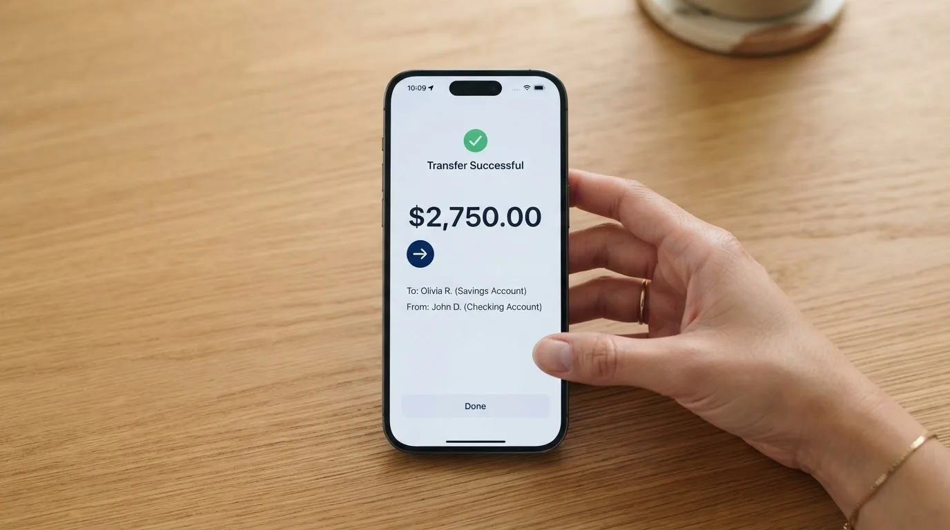 A phone showing a stablecoin transfer screen