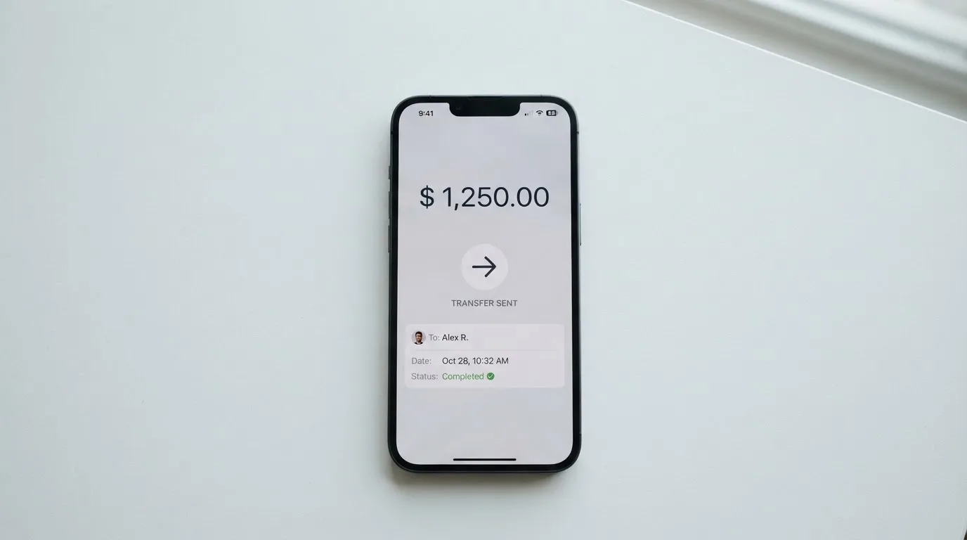 A phone showing a stablecoin transfer screen