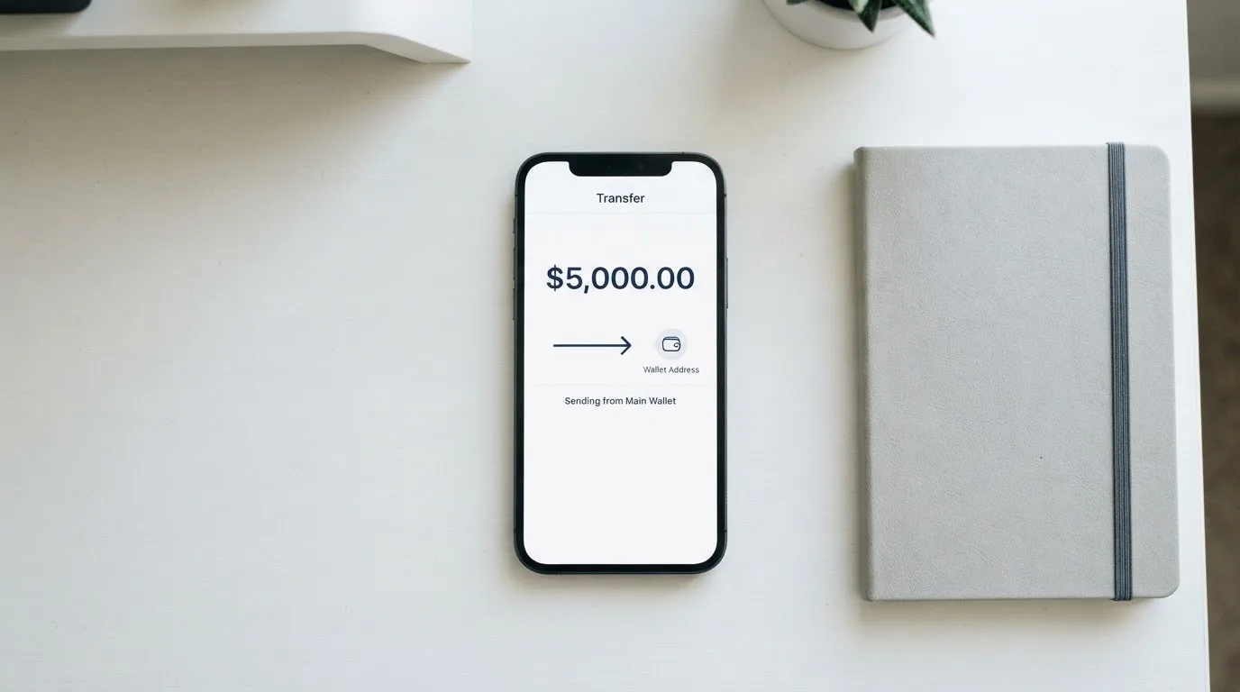 A phone showing a stablecoin transfer screen