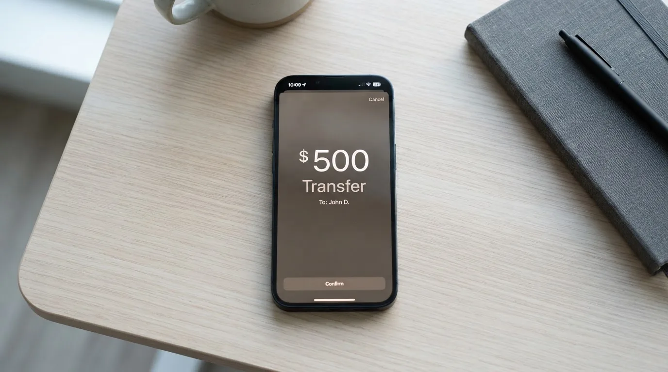 A phone showing a stablecoin transfer screen