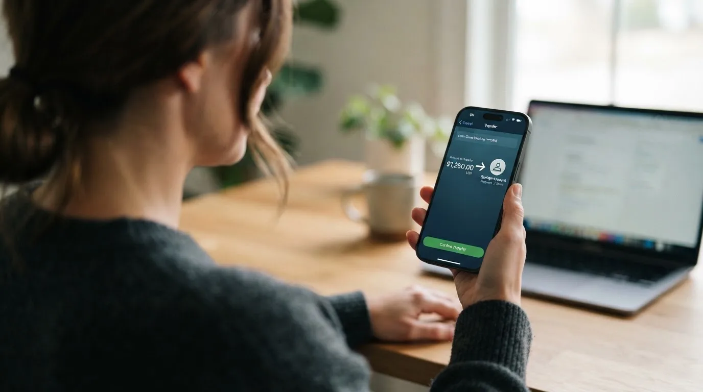 A phone showing a stablecoin transfer screen