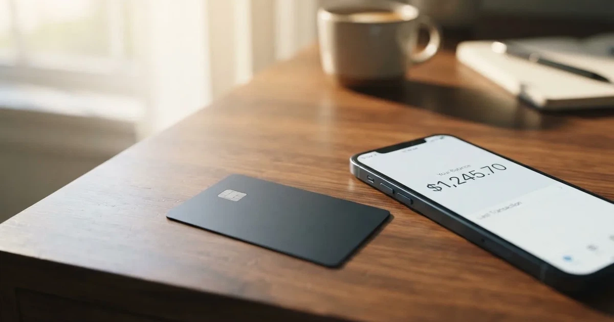 A payment card next to a phone with a crypto wallet app open