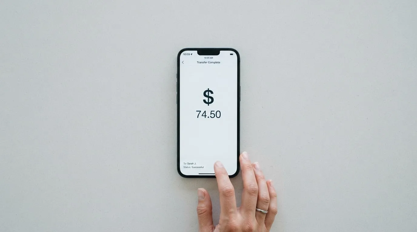 A phone showing a stablecoin transfer screen