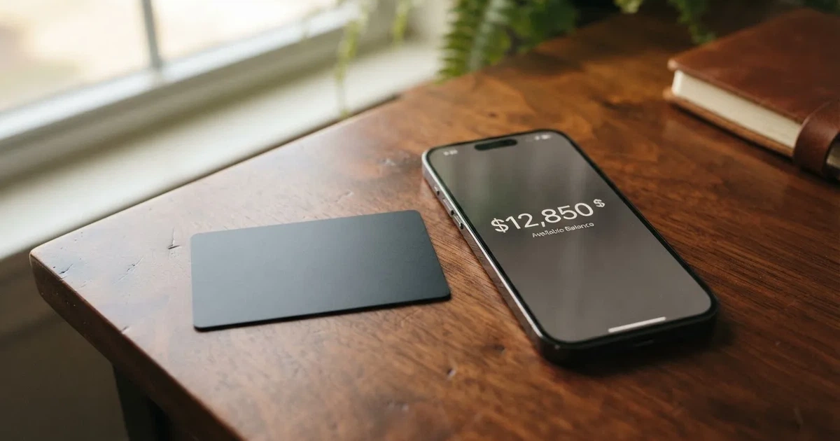 A payment card next to a phone with a crypto wallet app open