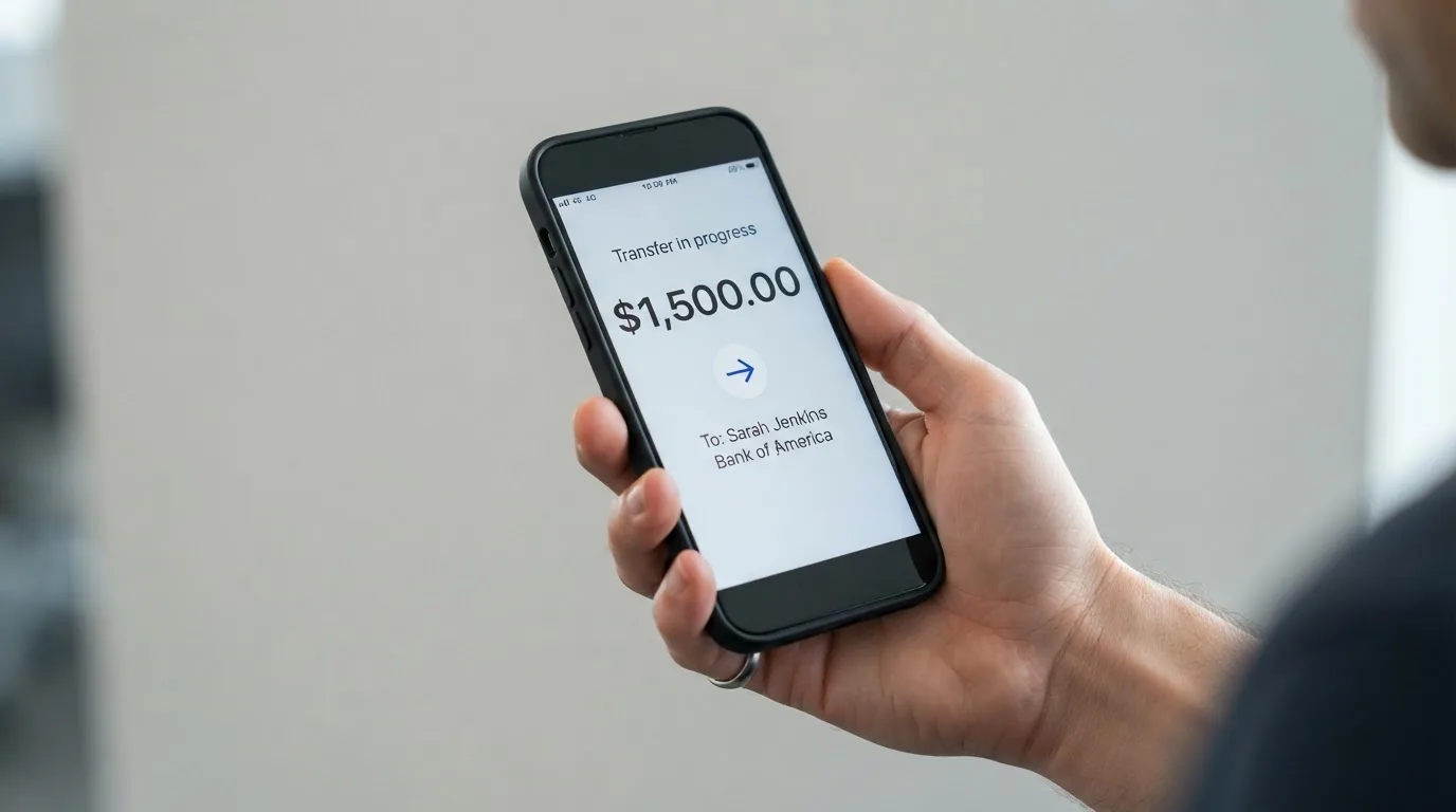 A phone showing a stablecoin transfer screen