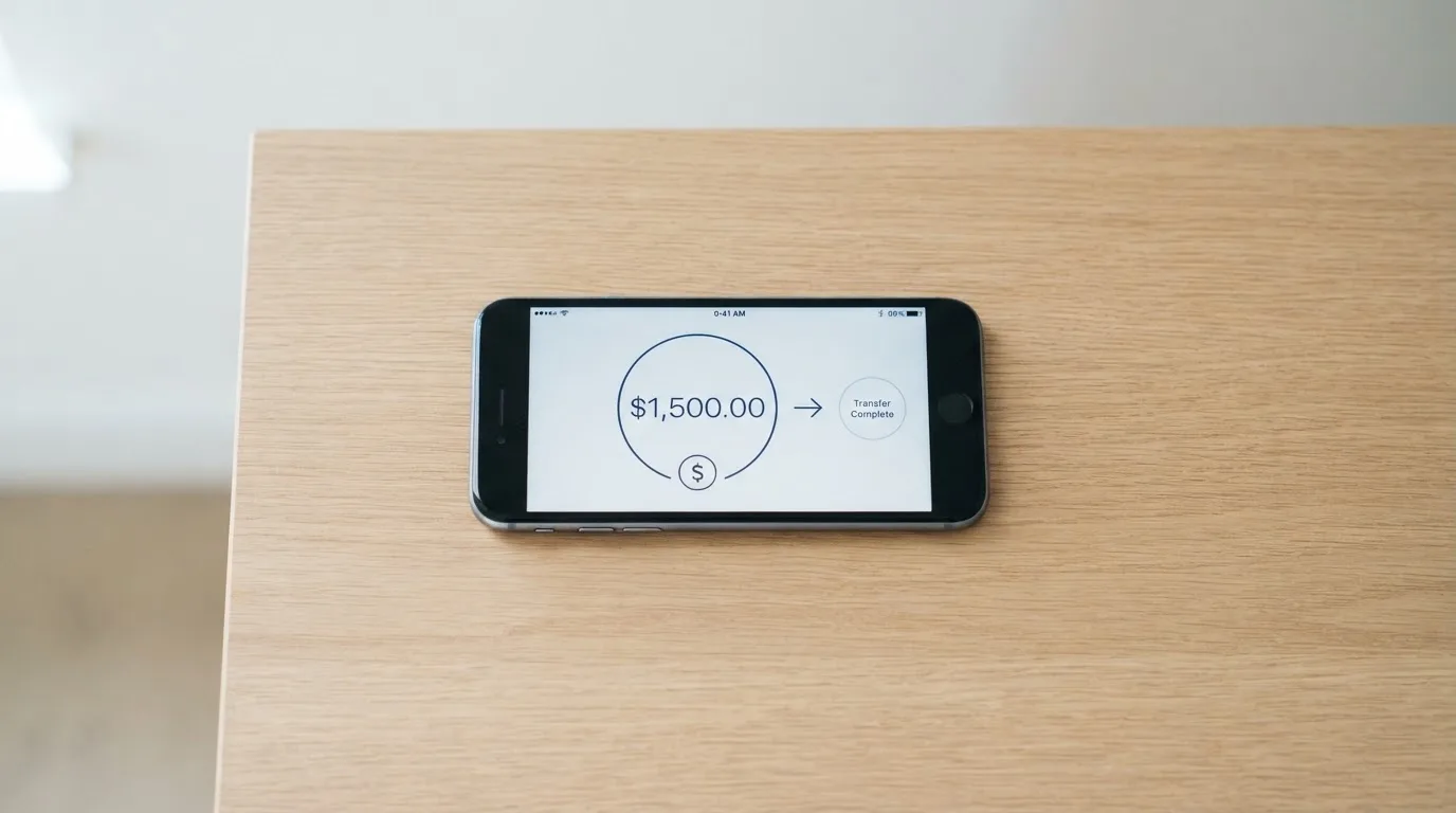 A phone showing a stablecoin transfer screen