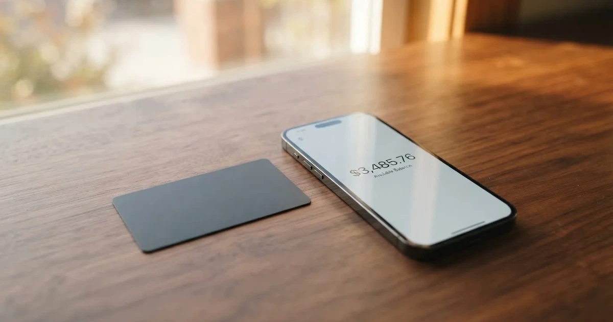 A payment card next to a phone with a crypto wallet app open