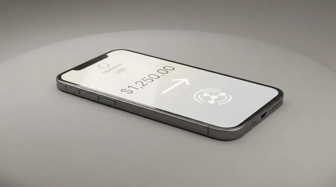 A phone showing a stablecoin transfer screen