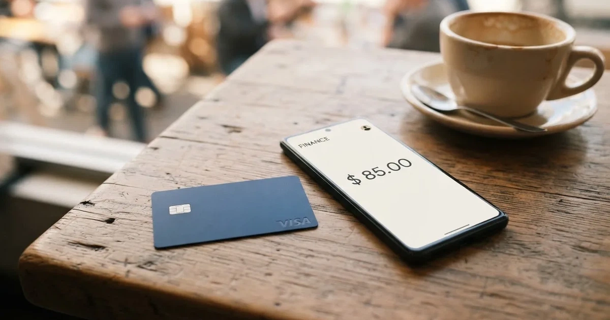 A payment card next to a phone with a crypto wallet app open