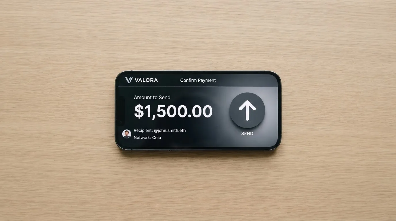 A phone showing a stablecoin transfer screen