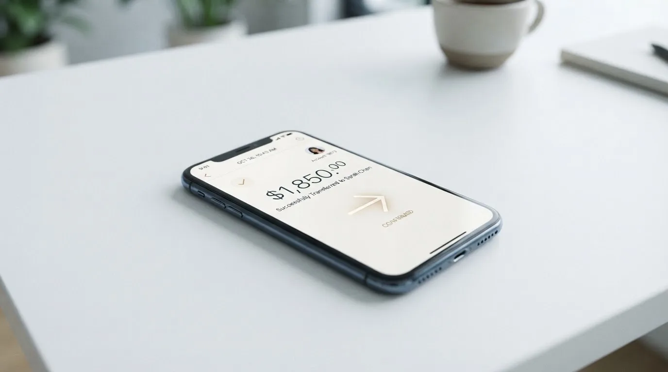 A phone showing a stablecoin transfer screen